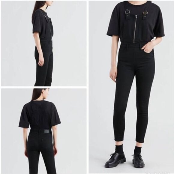 Levi’s Sexy Soft Black Denim Skinny Fit Overalls Size 26 Size 2 - Picture 1 of 13